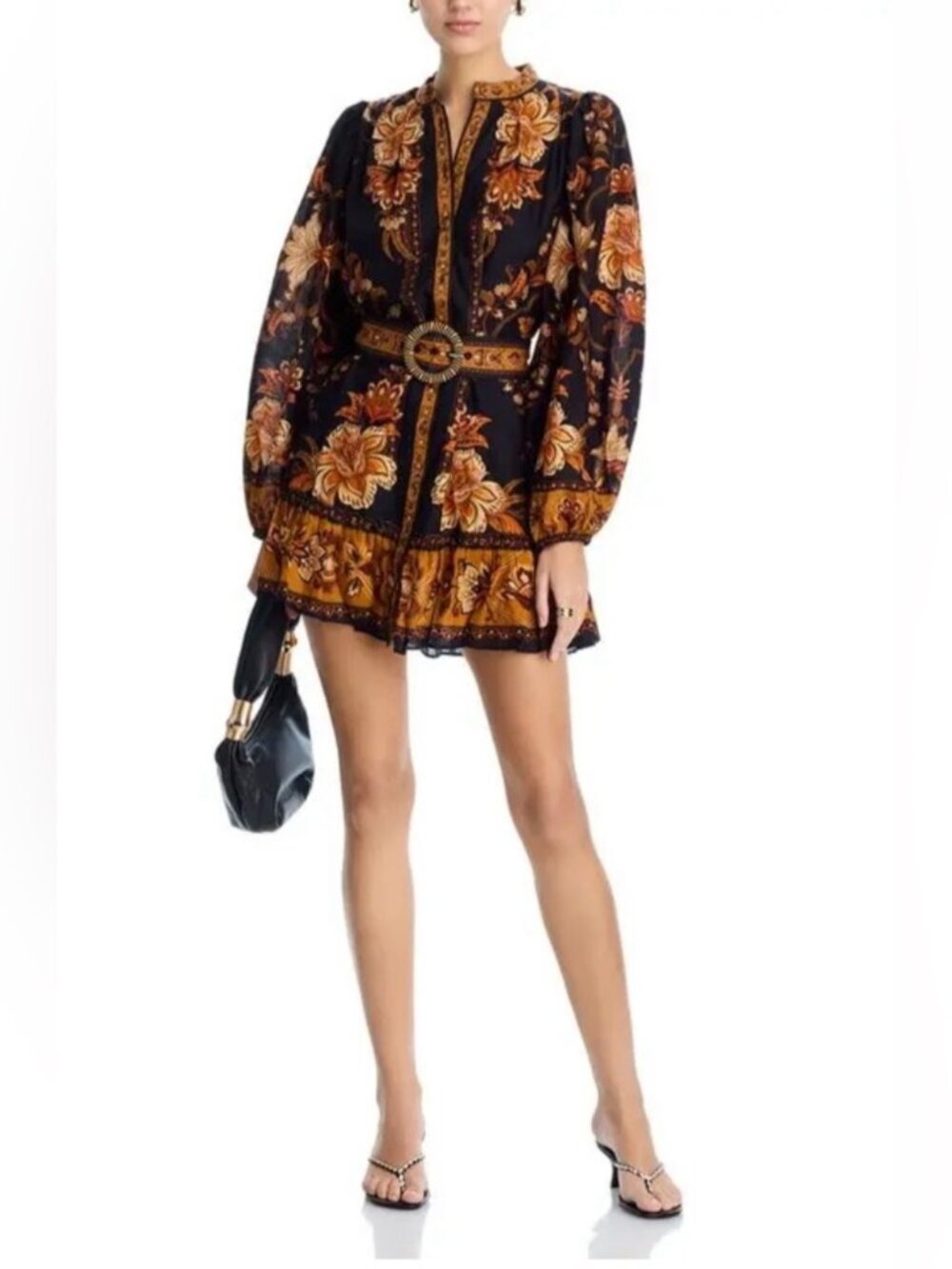 NWT Size M - Farm Rio Majestic Garden Long-Sleeve Button-Front Mini Dress - Picture 2 of 14